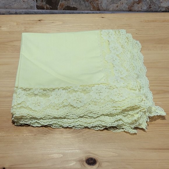 VTG Yellow Cotton Table Napkins Lace Trim Set of 8 - Picture 5 of 13